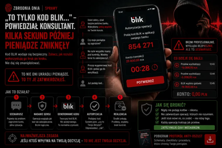 „To tylko kod BLIK…” – powiedział konsultant. Kilka sekund później pieniądze zniknęły